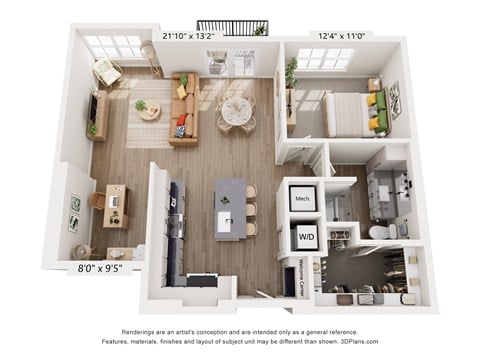 Floor plan for 1 bed, 1 bath, 928 sqft